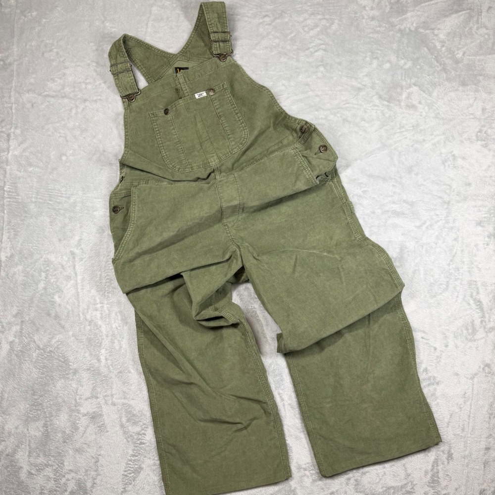 Corduroy Bib Overalls Women's Lg Wide Leg Lee Army Green Relaxed Jumpsuit Romper